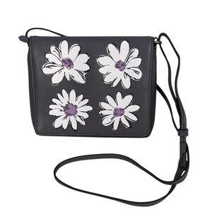 Vera Bradley Small Flap Faux Leather Hipster Gray Floral Crossbody White EUC